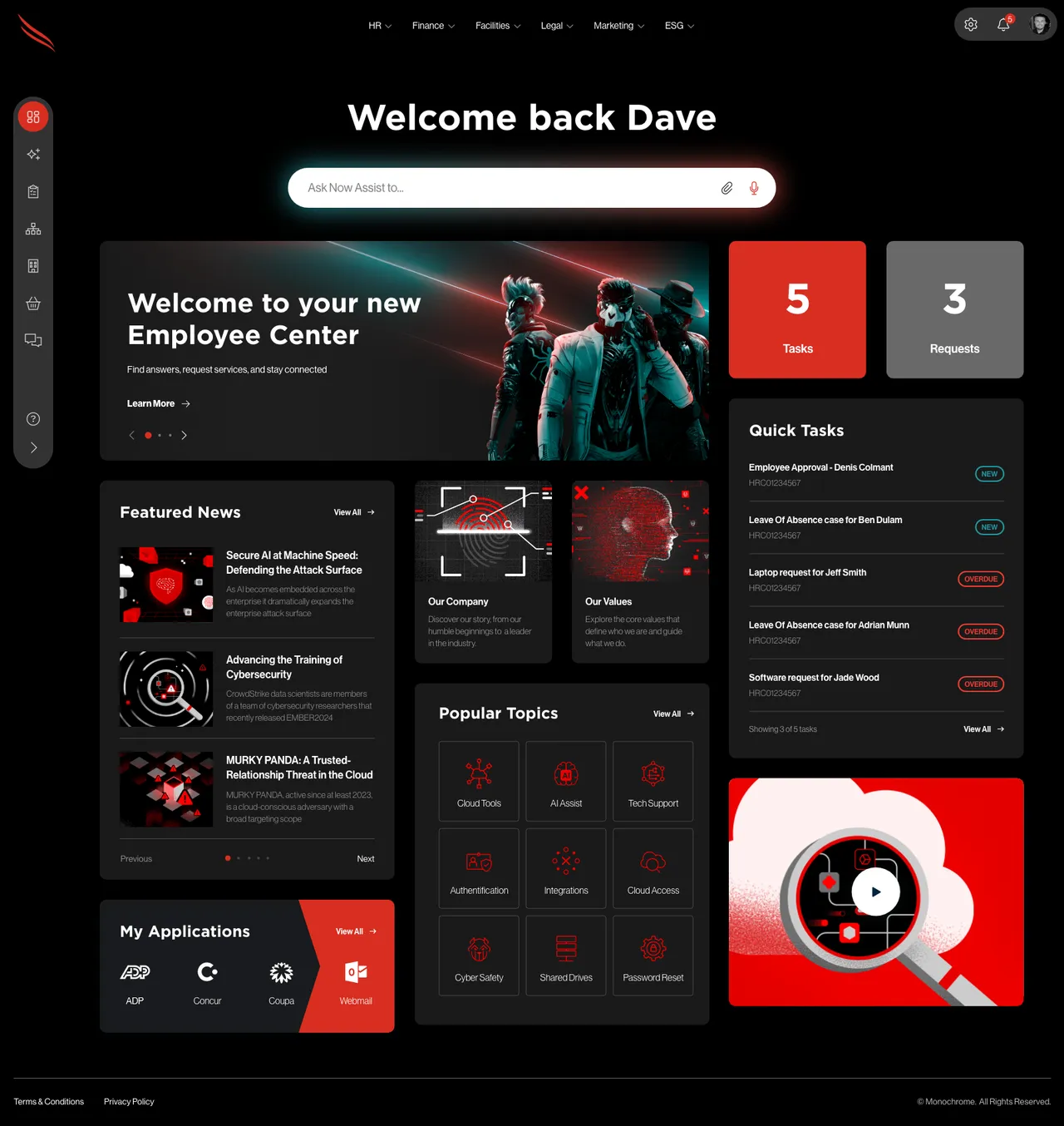 Employee Center example, CrowdStrike | by Monochrome