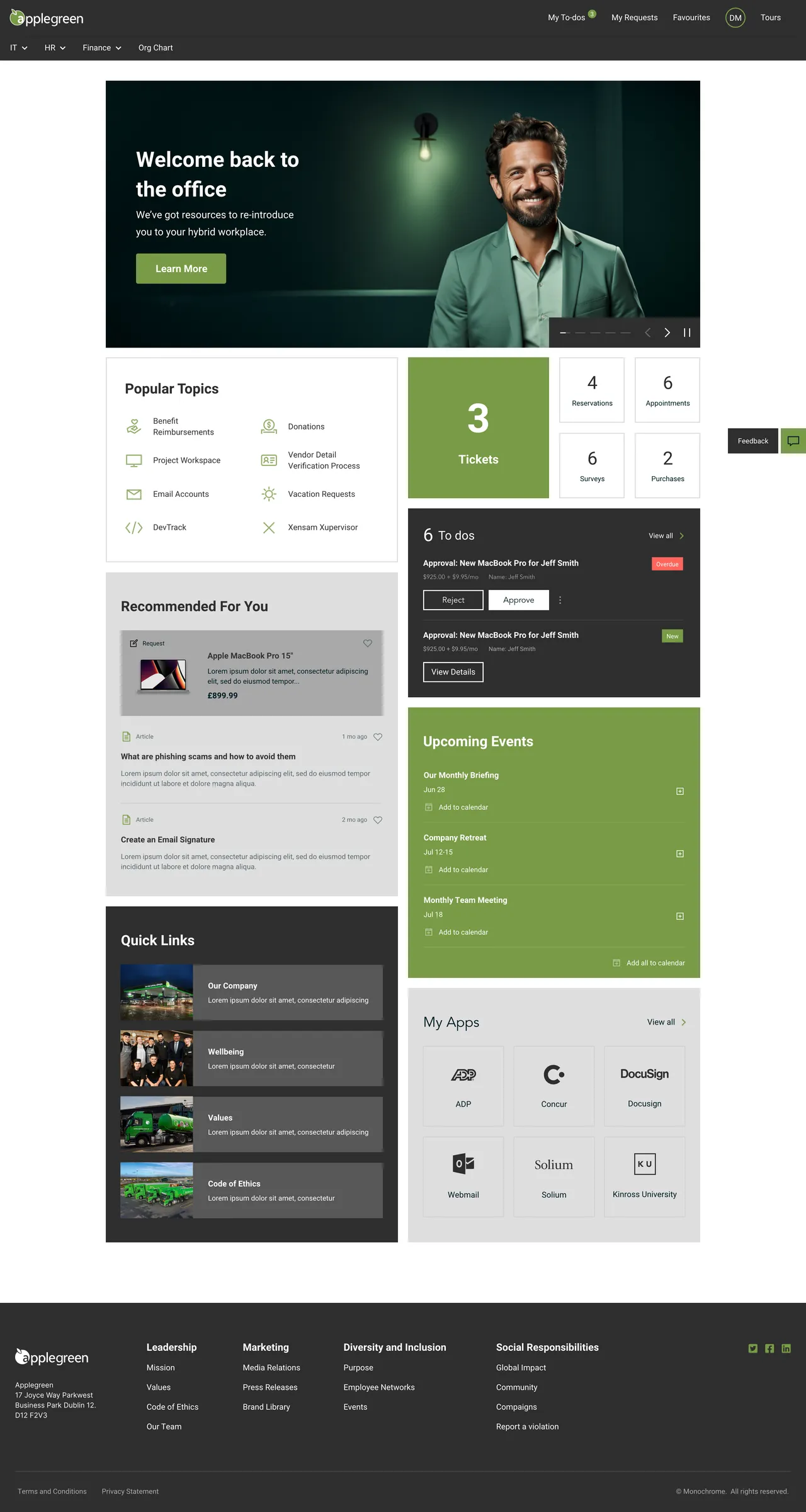 Applegreen's ServiceNow Employee Center Pro Concept by Monochrome