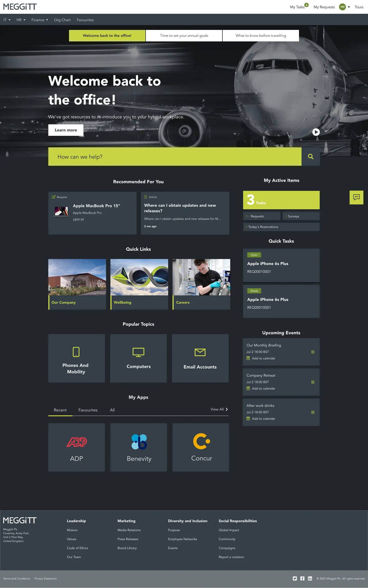 Meggitt Plc ServiceNow Employee Center concept