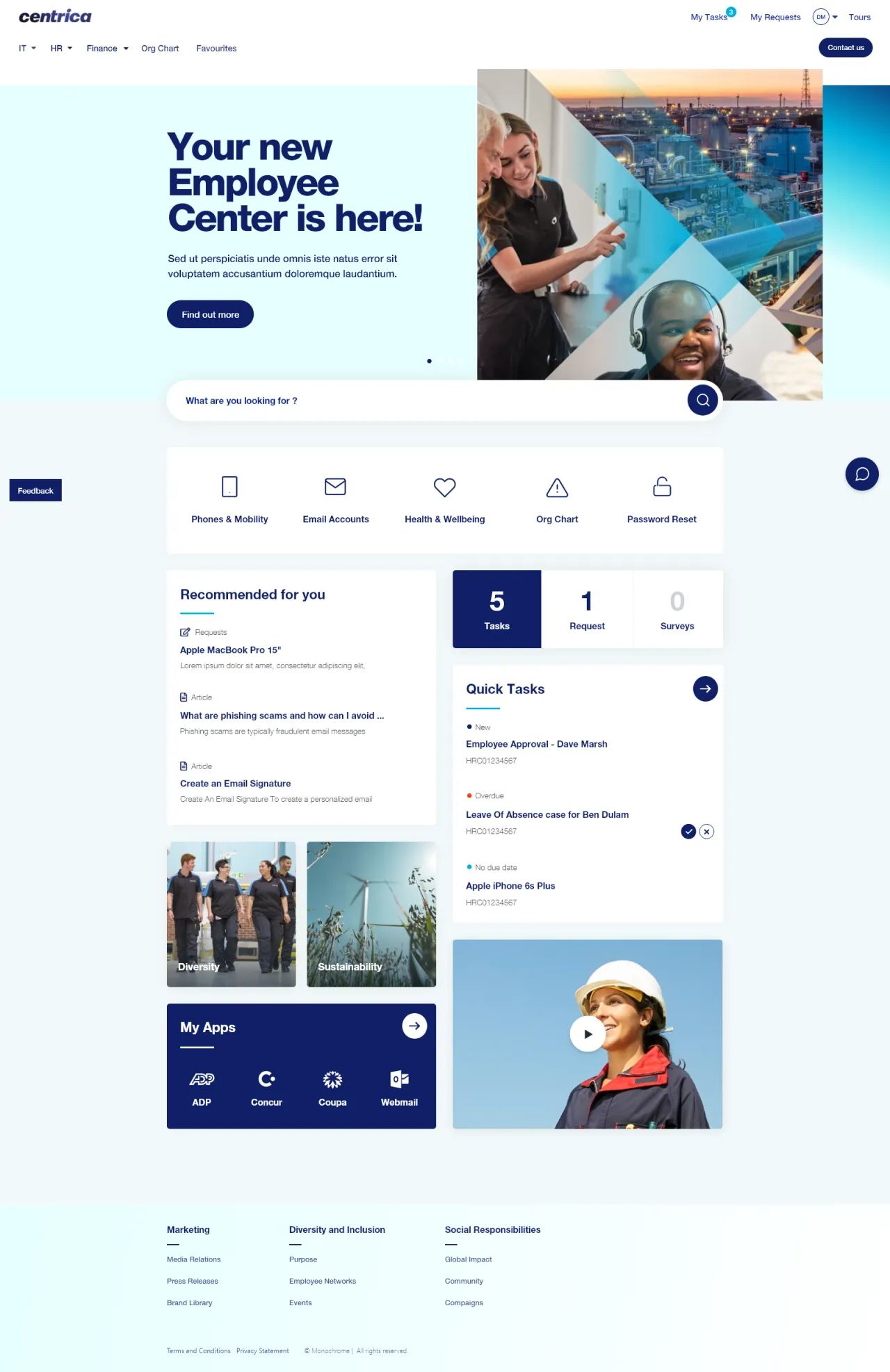ServiceNow Employee Center Concept for Centrica by Monochrome