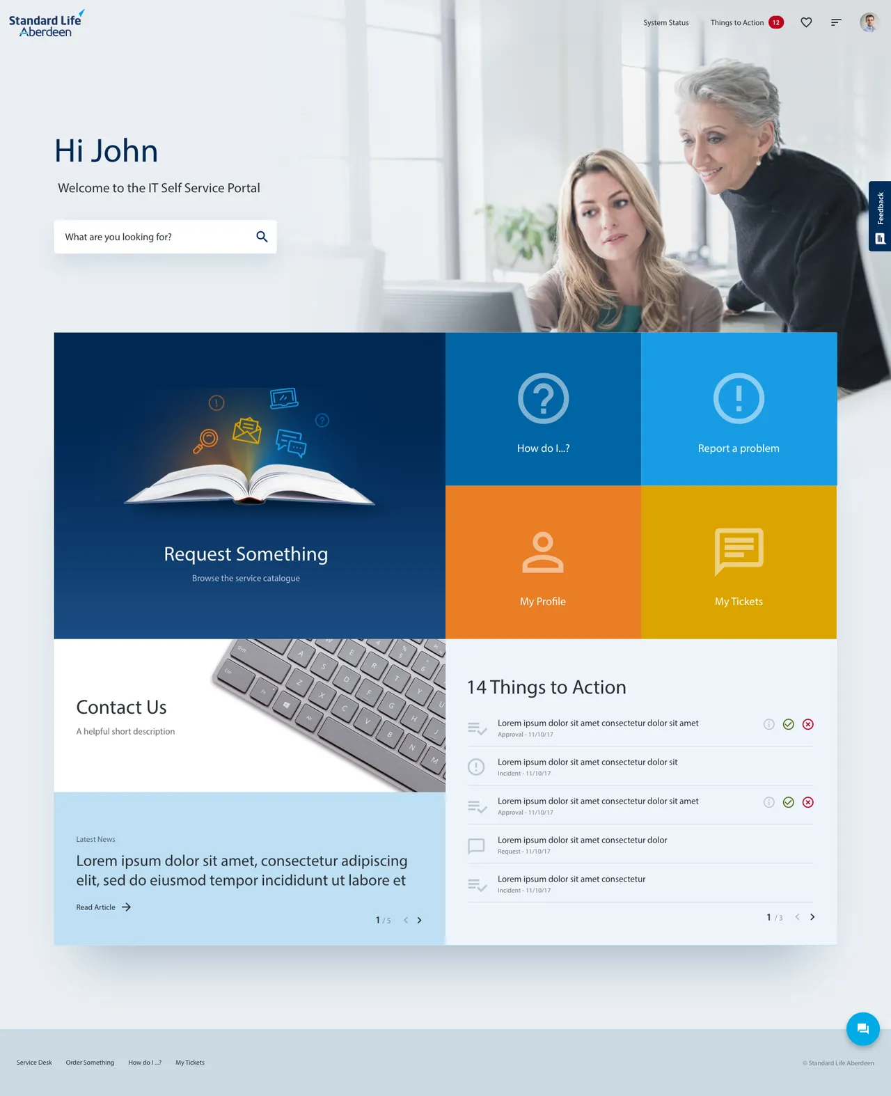Standard Life Aberdeen WOW! Portal for IT self-service with incident logging, service requests, and knowledge base access