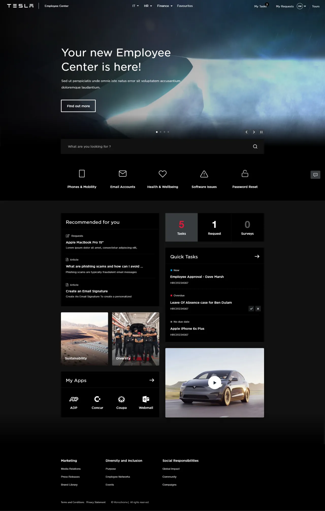 ServiceNow Employee Center Concept for Tesla