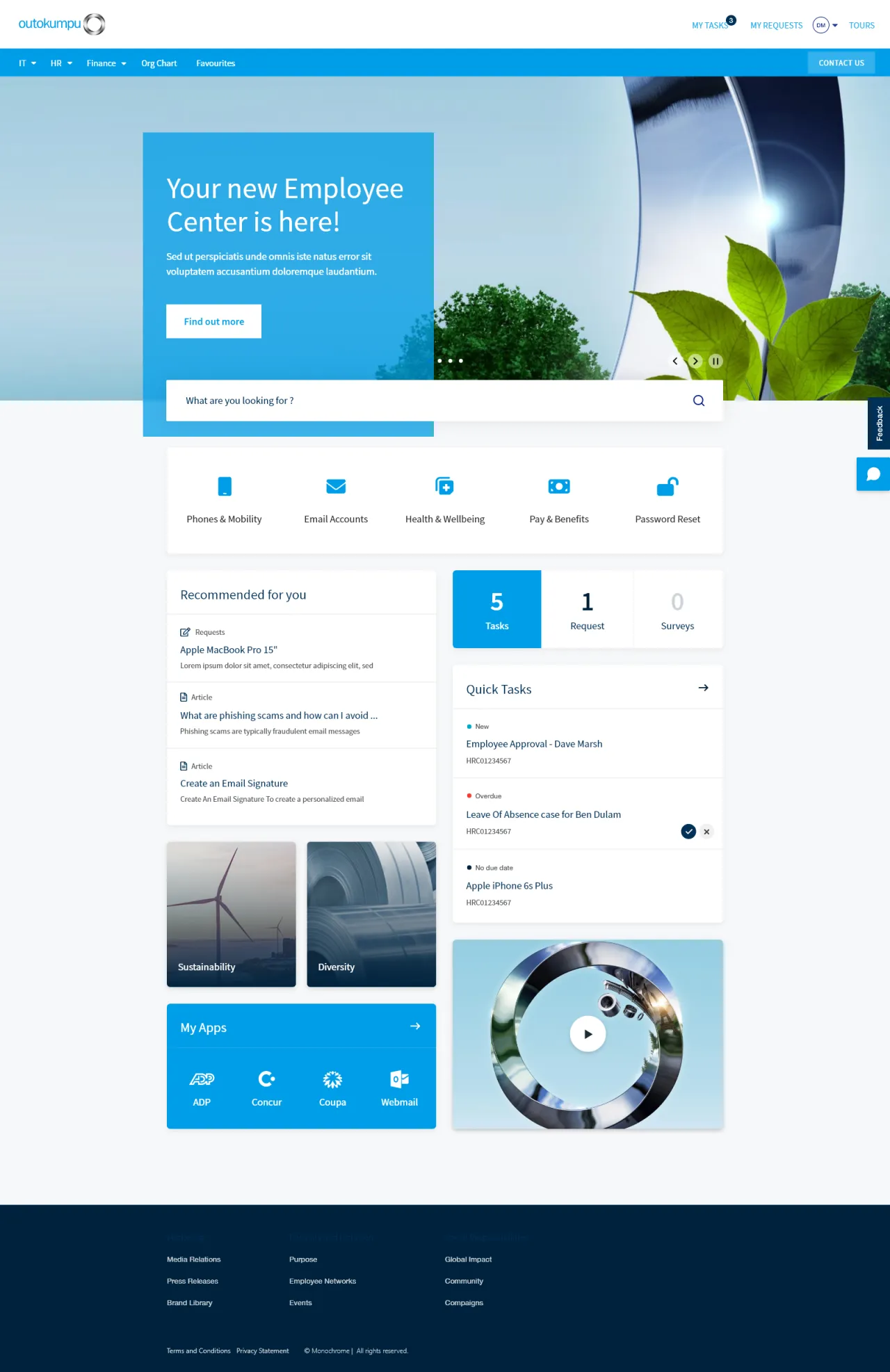 Outokumpu ServiceNow Employee Center concept by Monochrome