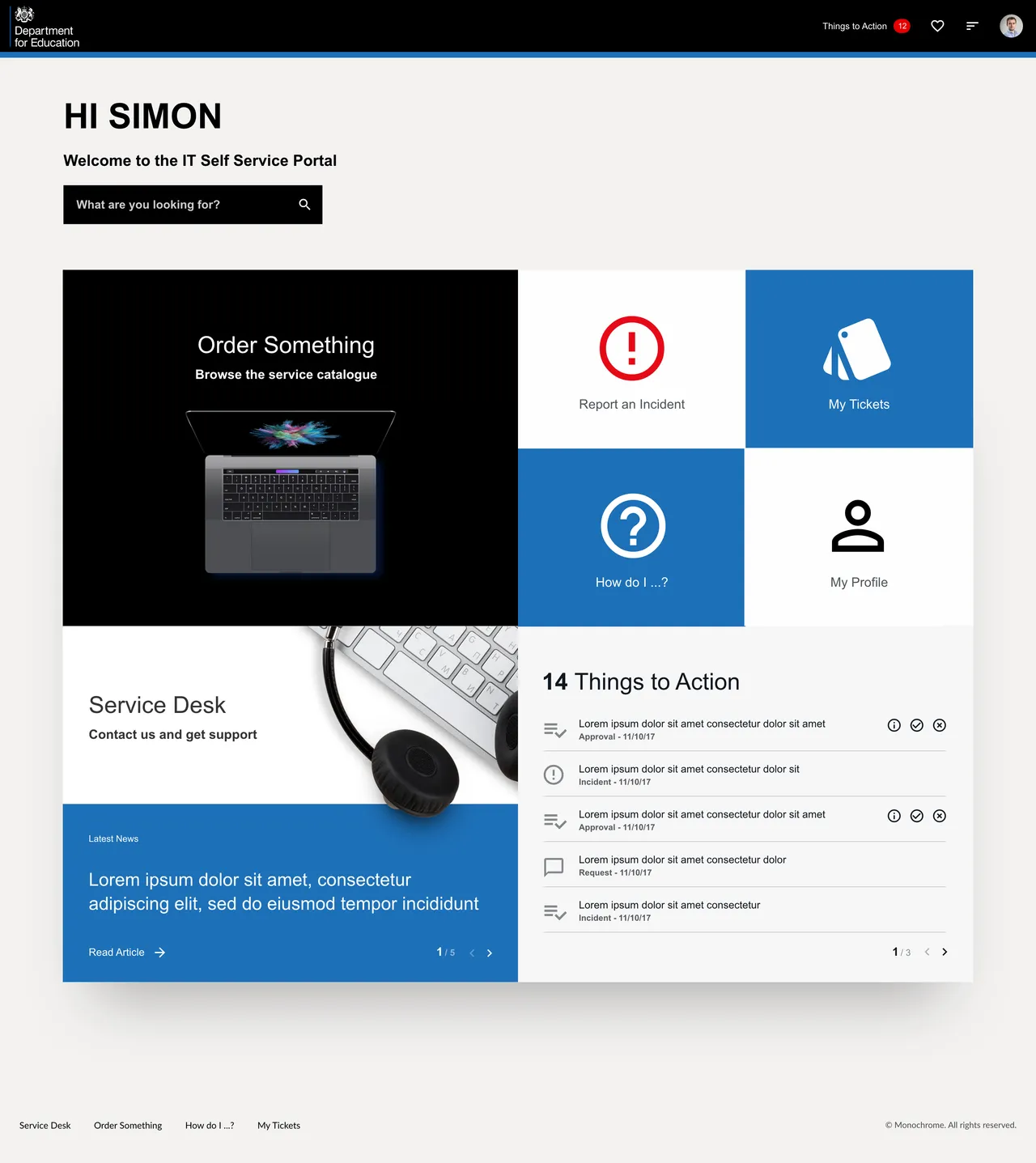 Department for Education - WOW! Portal concept featuring unified services, smart search, and intuitive navigation