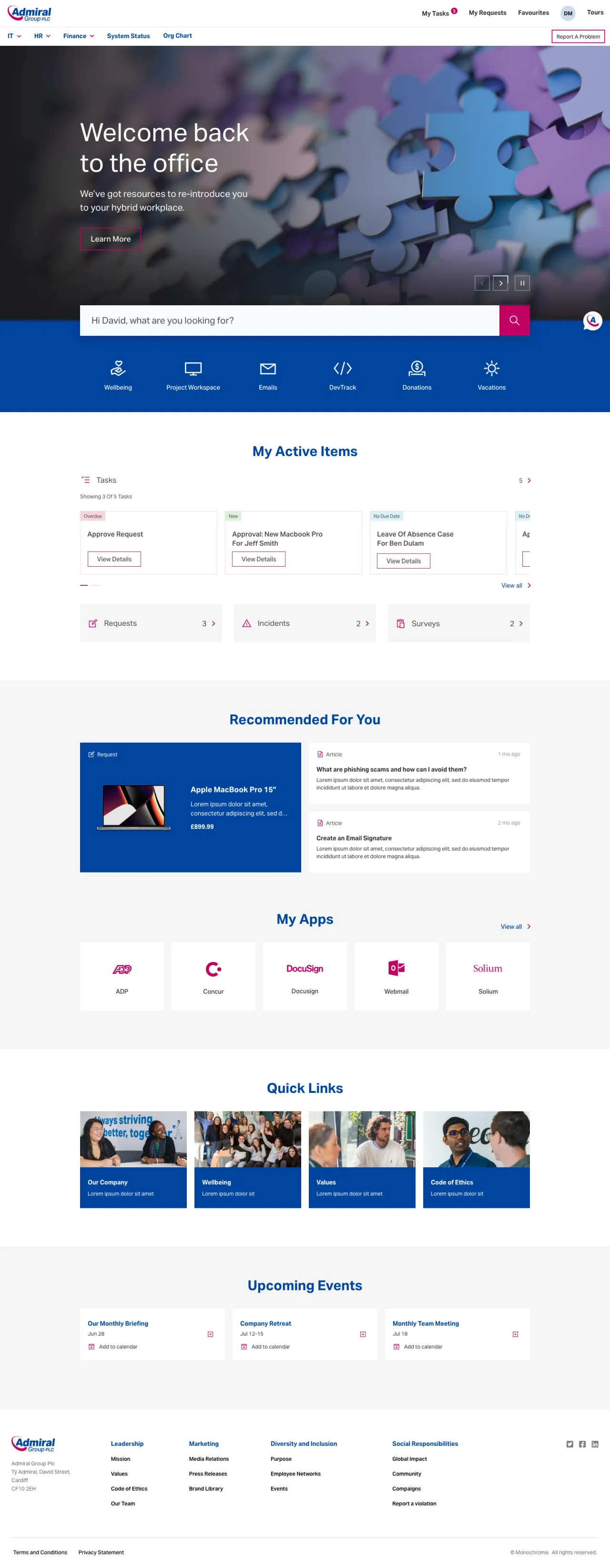ServiceNow Employee Center Concept for Admiral Group