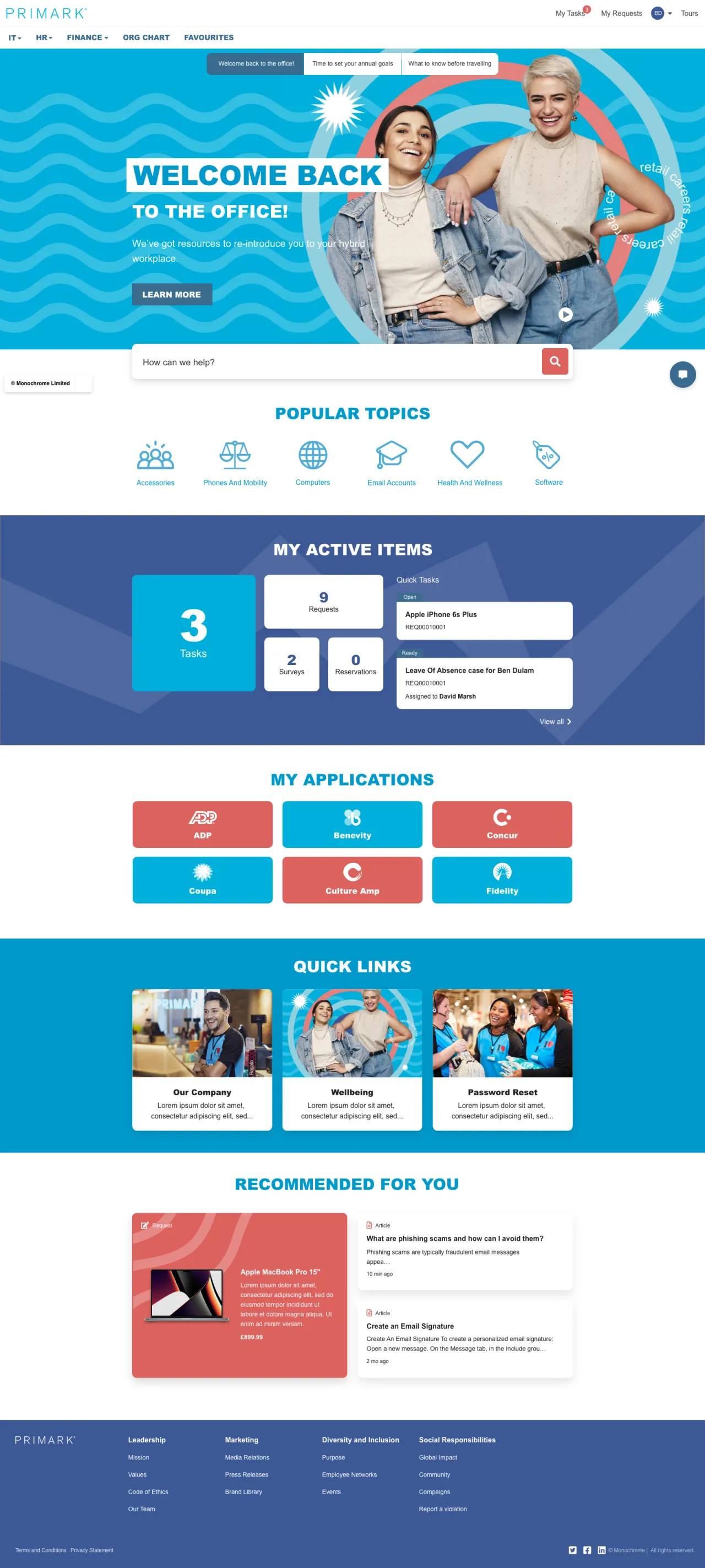 ServiceNow Employee Center Concept for Primark
