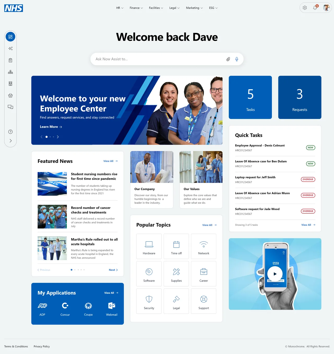 Employee Center example | NHS | by Monochrome