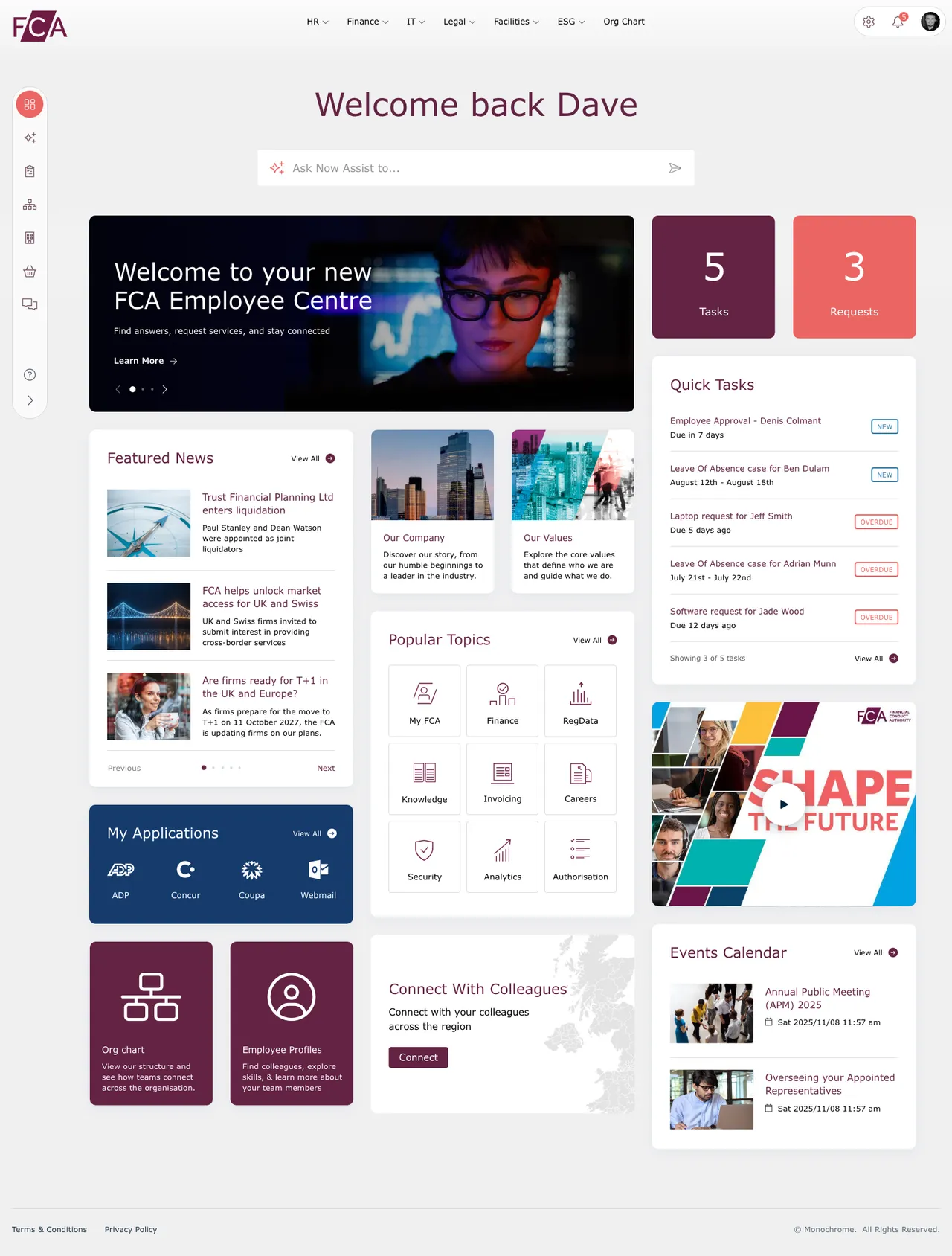 ServiceNow Employee Center example | FCA