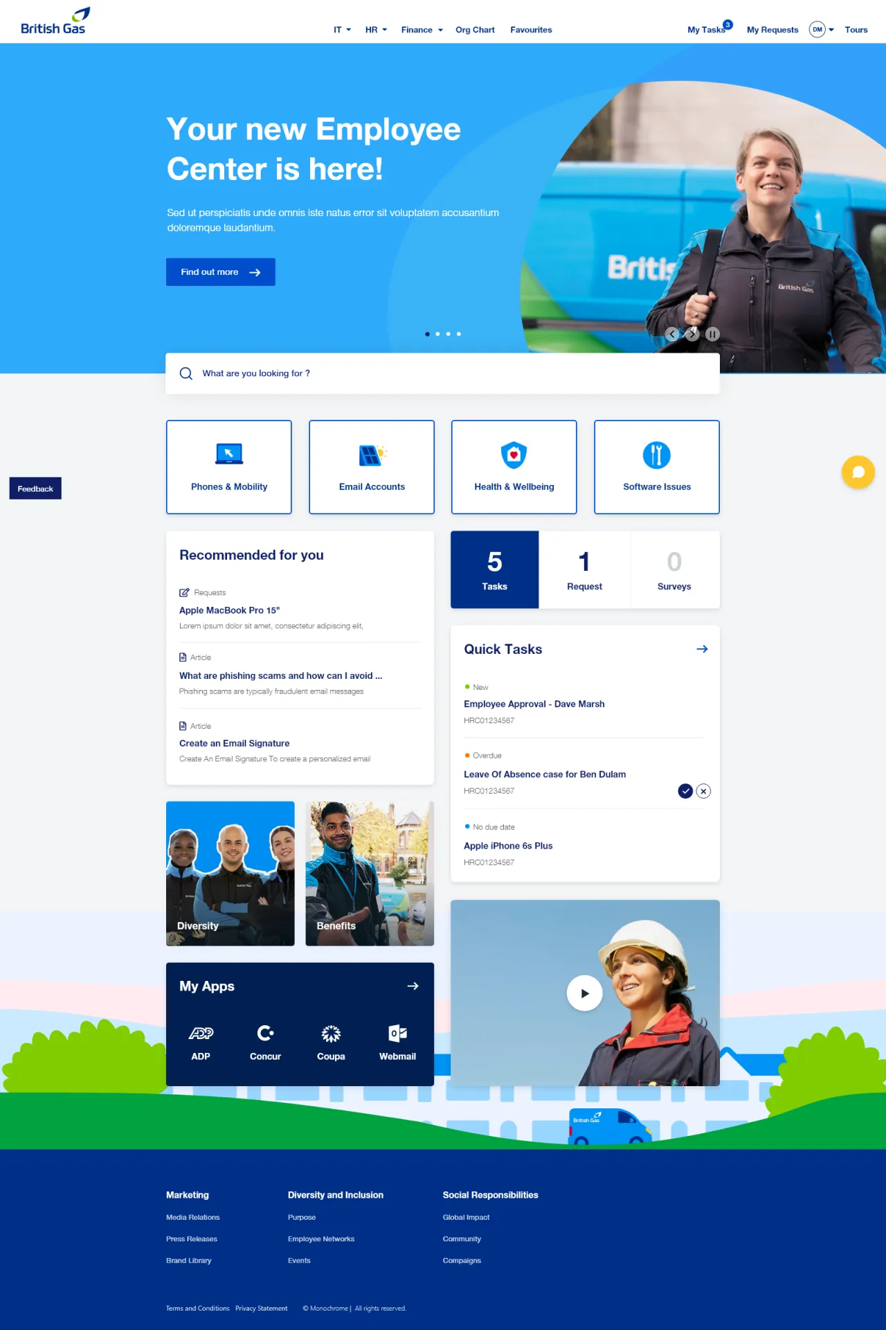 ServiceNow Employee Center Concept for British Gas