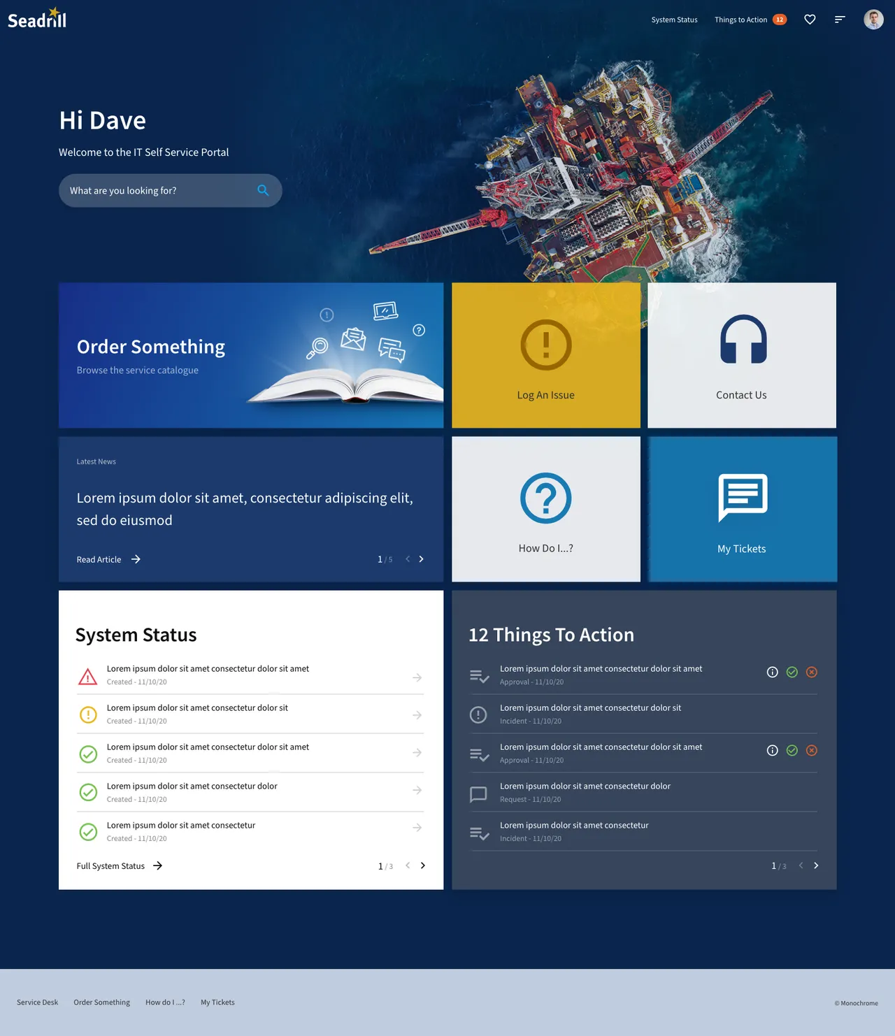 Seadrill WOW! Portal interface with self-service access 