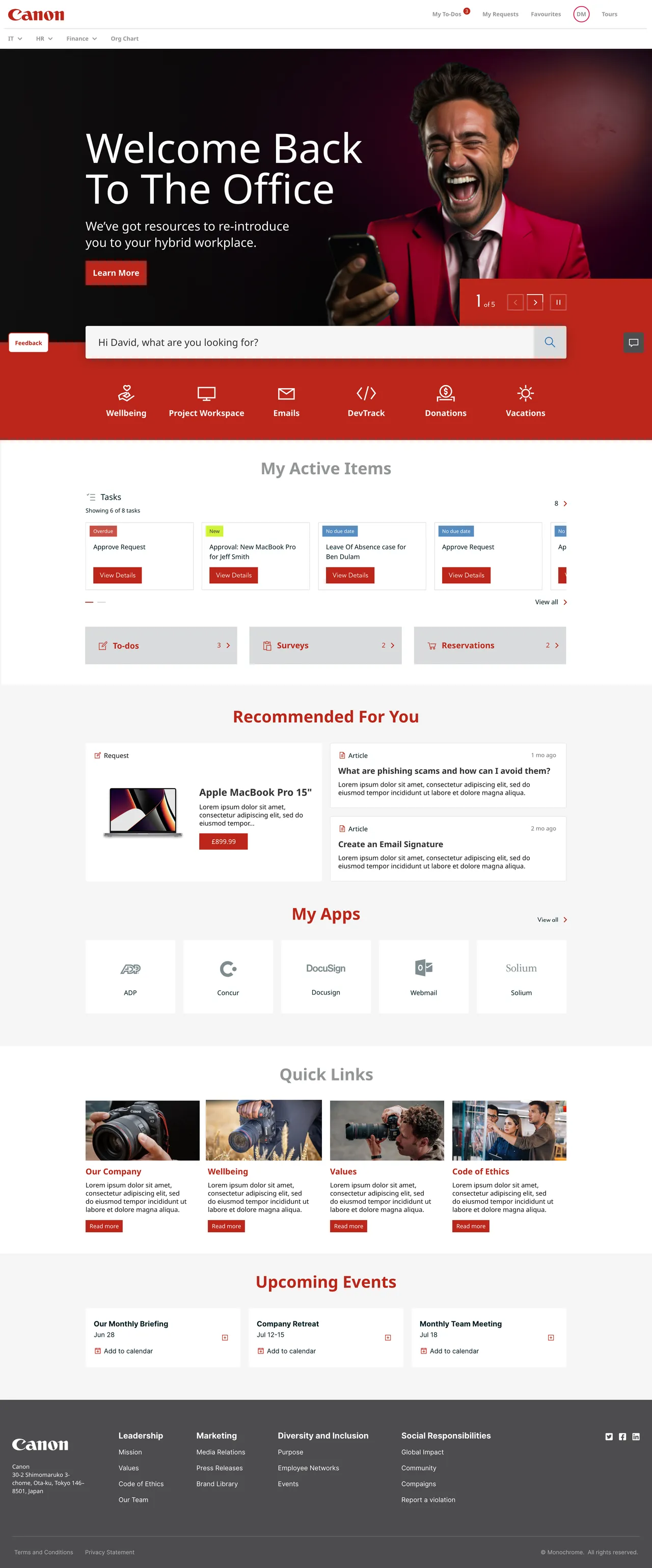 Canon's centralised ServiceNow Employee Center Concept
