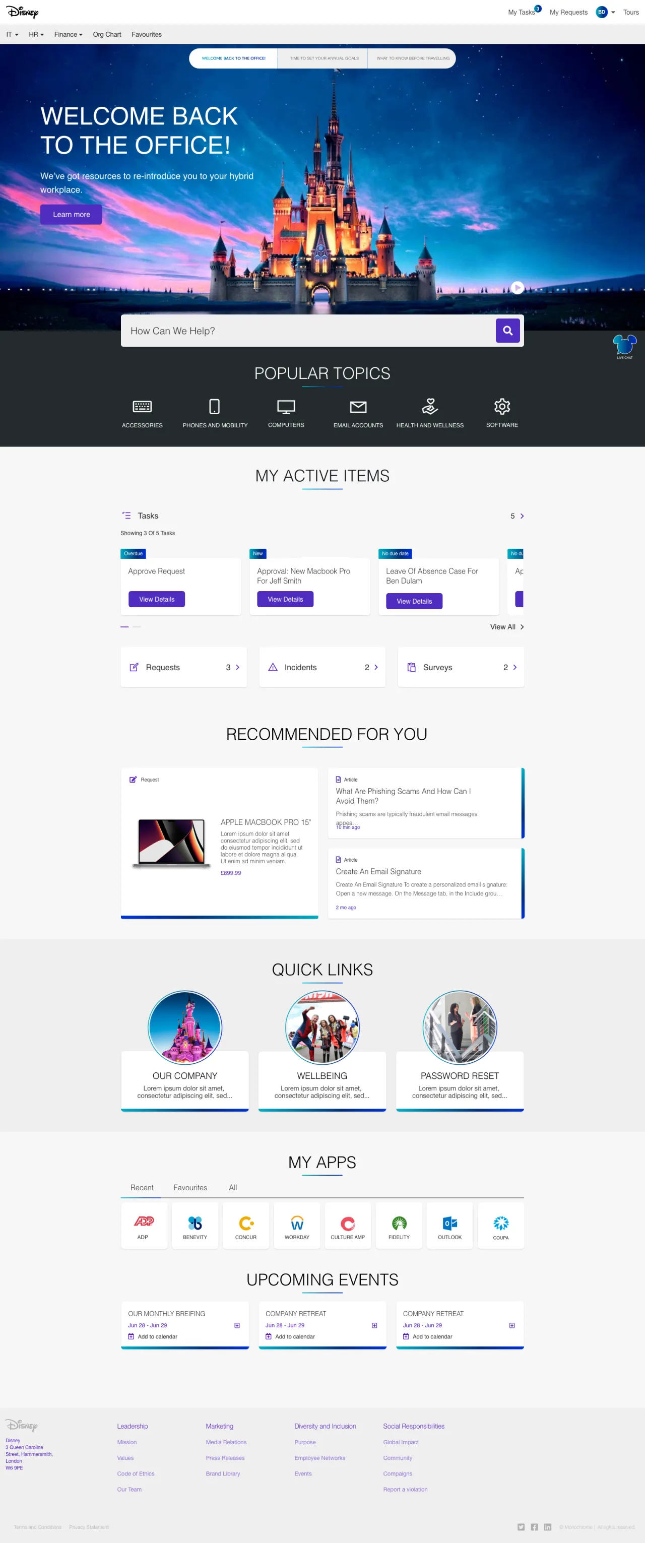 ServiceNow Employee Center Concept for Disney