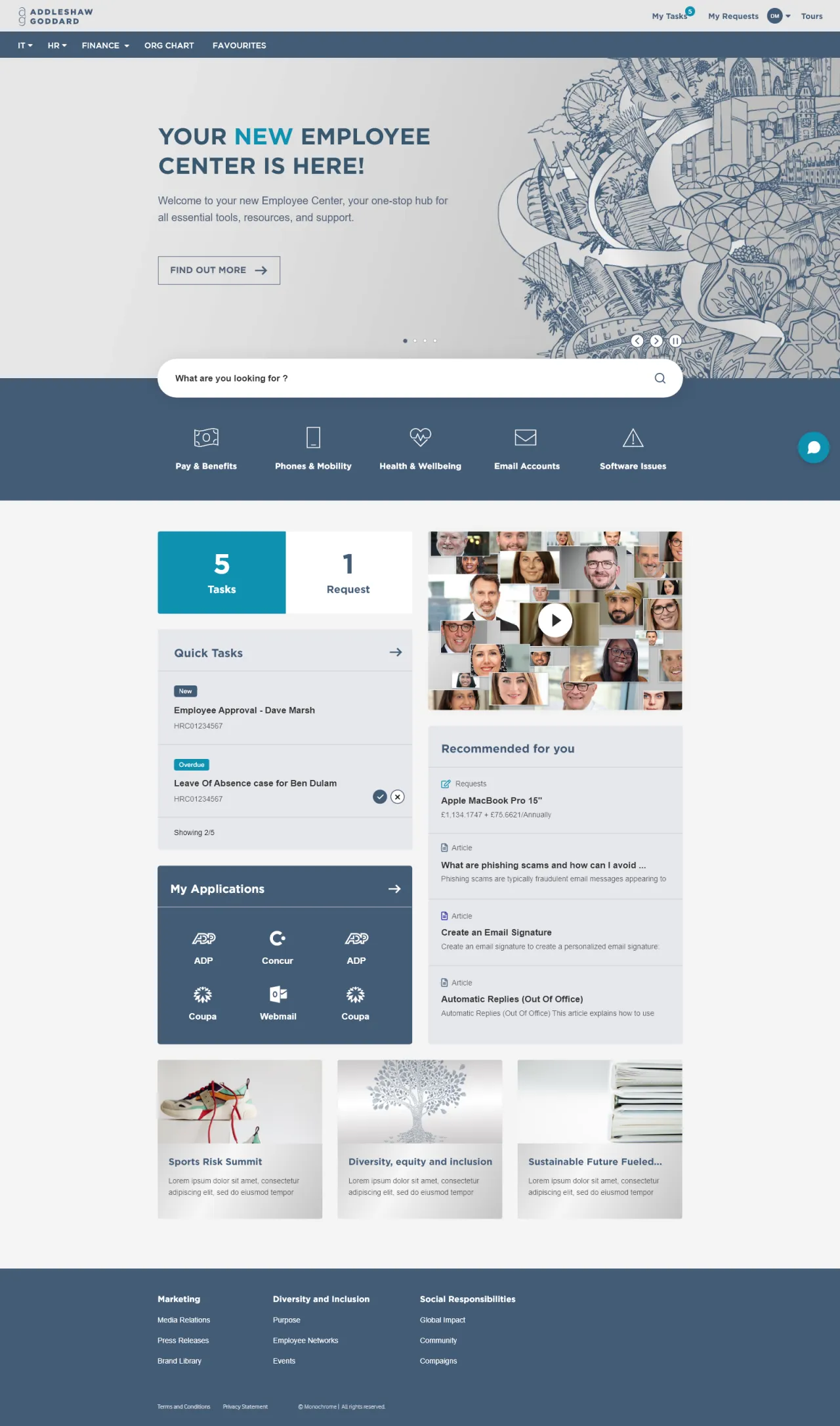 A concept Employee Center Pro for Addleshaw Goddard