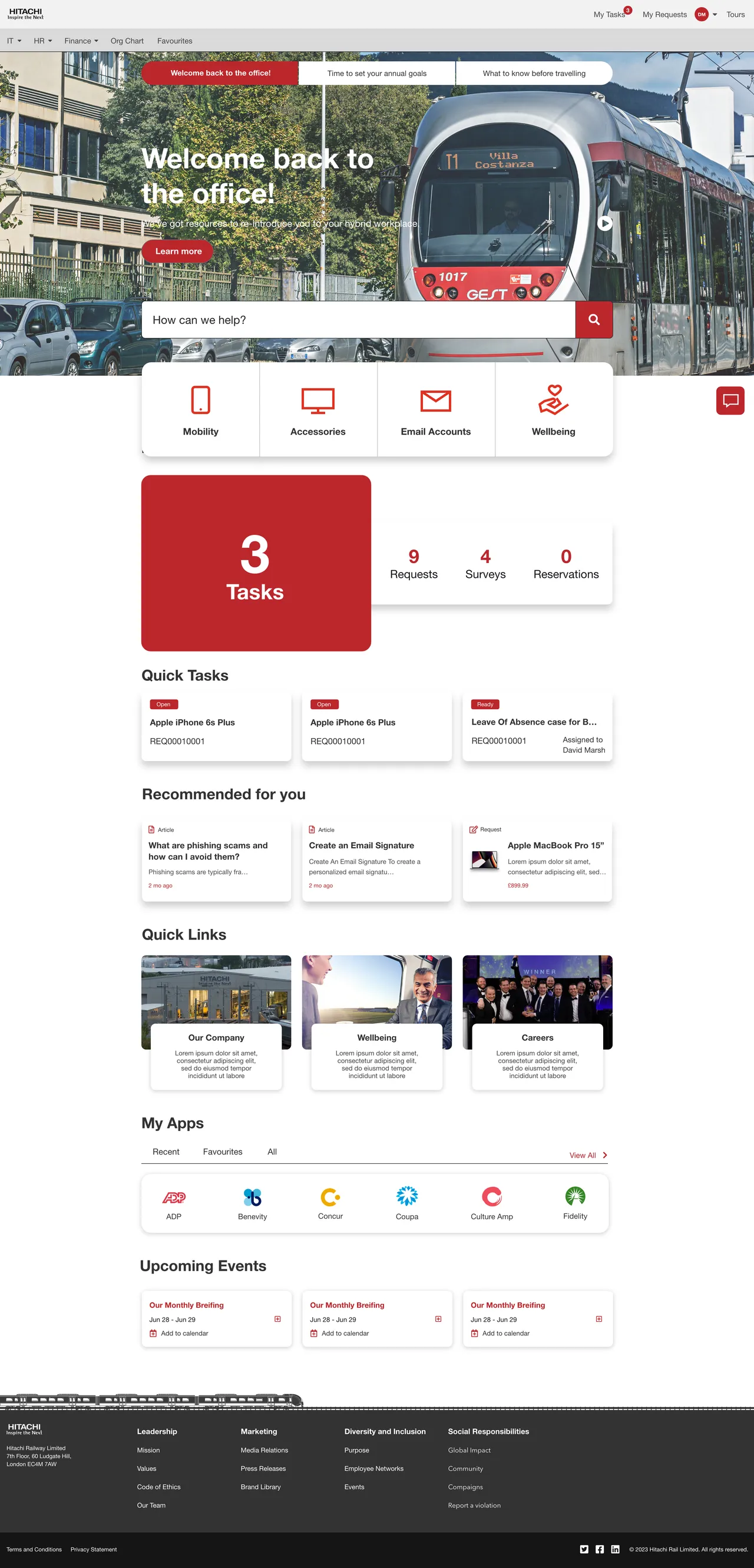 Hitachi Rail's dynamic ServiceNow Employee Center Concept