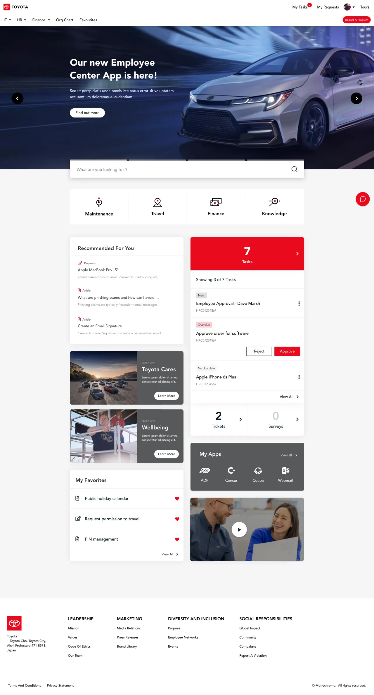 ServiceNow Employee Center Concept for Toyota