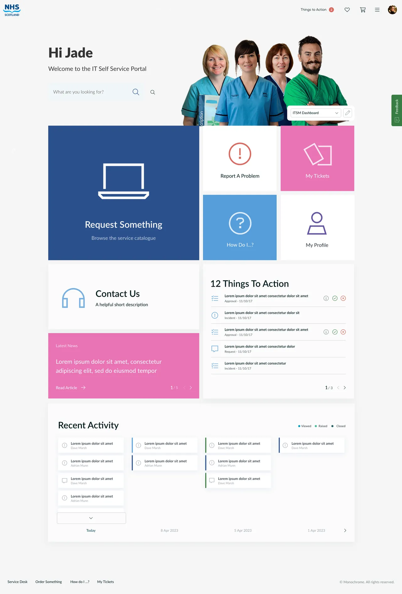 The WOW! ITSM Portal, branded for NHS Scotland