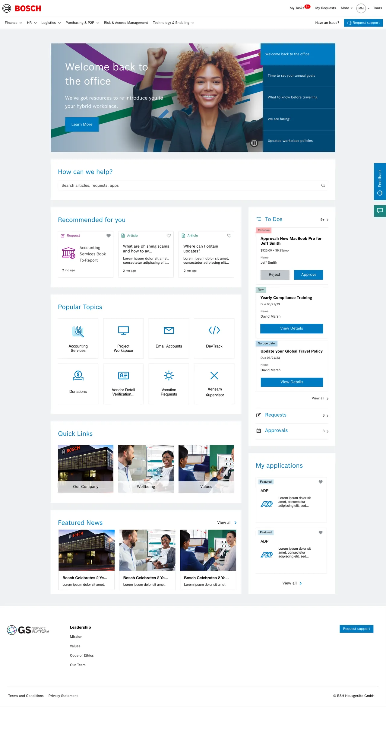 Bosch's Employee Center Home Page