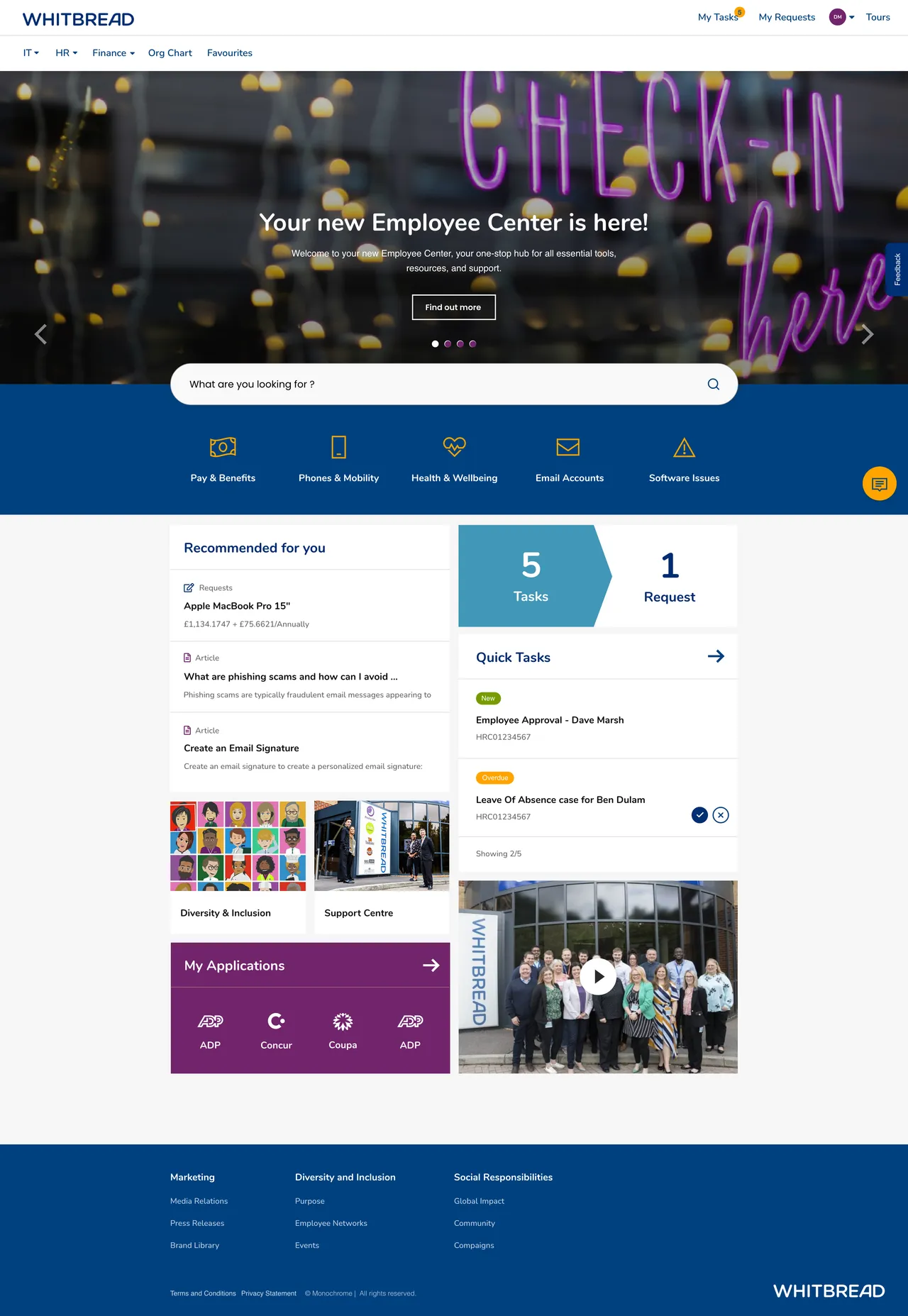 Whitbread's Unified ServiceNow Employee Center Concept