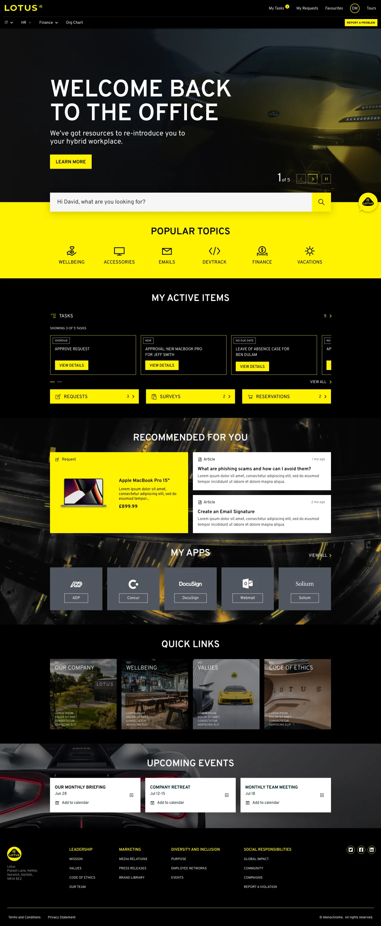 ServiceNow Employee Center Concept for Lotus Cars