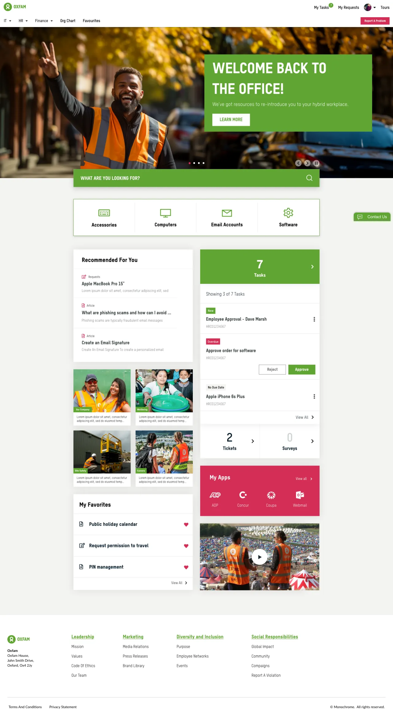 ServiceNow Employee Center Concept for Oxfam
