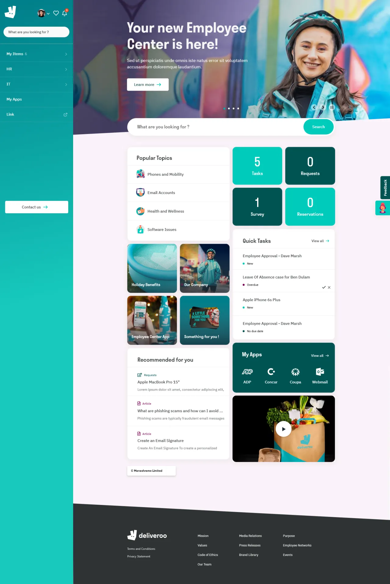ServiceNow Employee Center Concept for Deliveroo