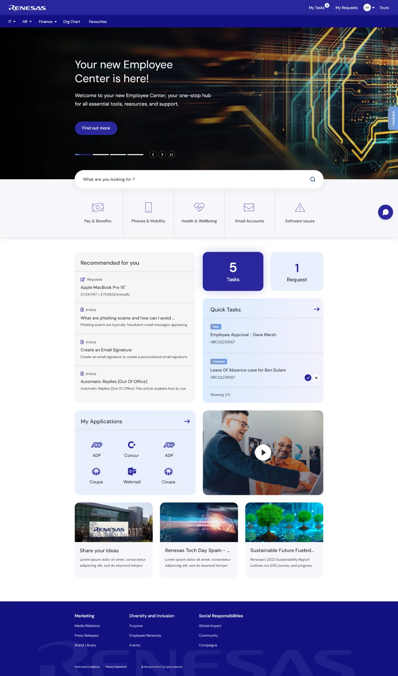 ServiceNow Employee Center Concept for Renesas