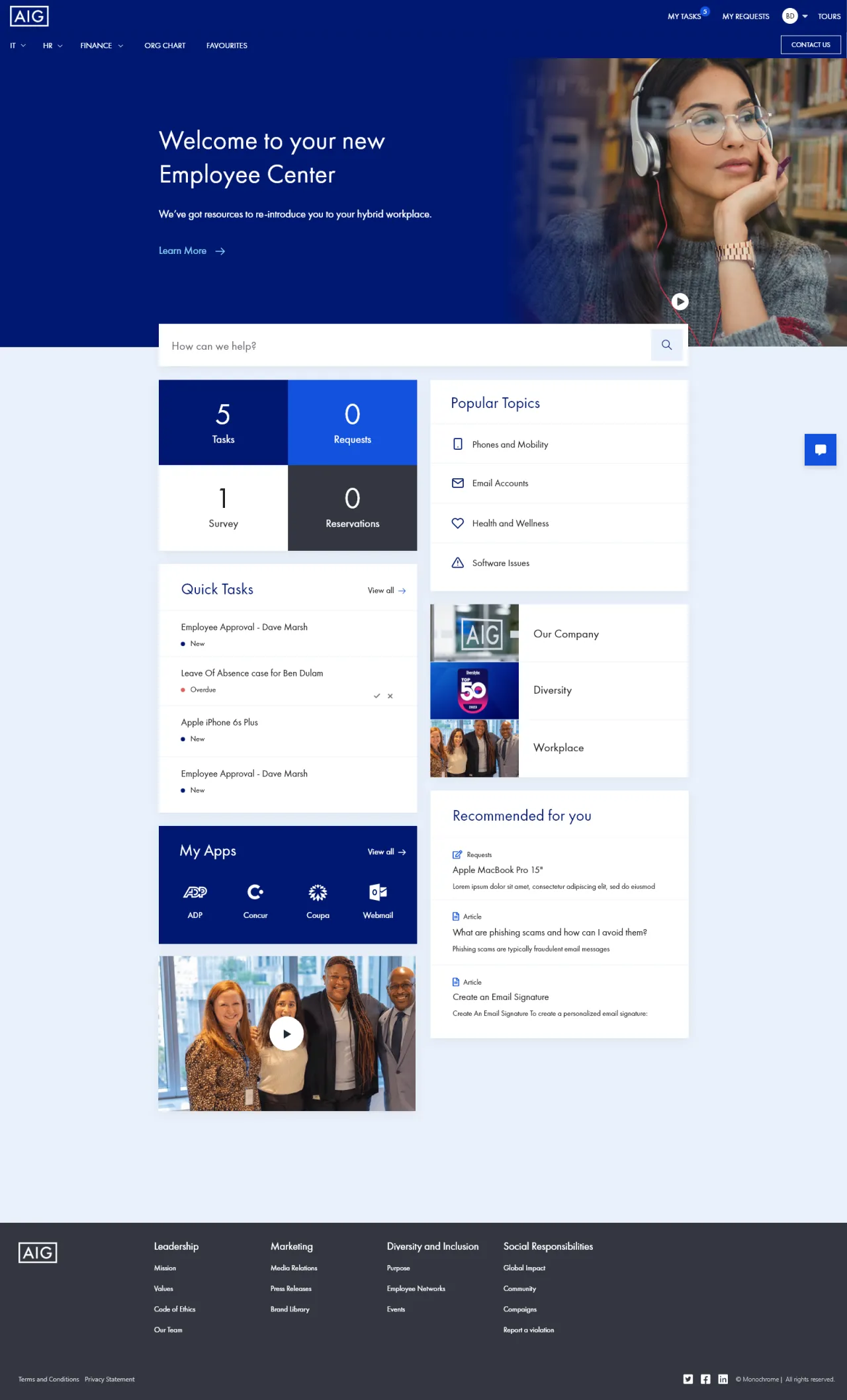 ServiceNow Employee Center Concept for AIG