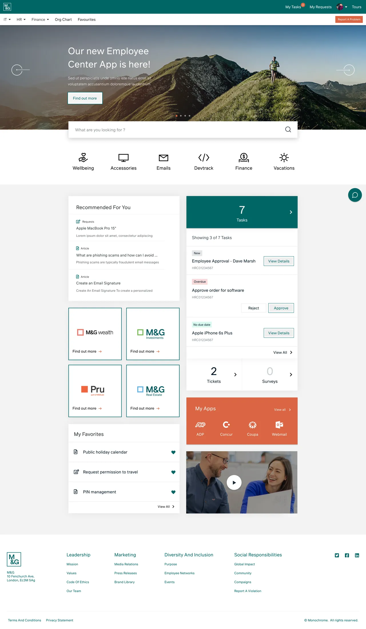 M&G's integrated ServiceNow Employee Center Concept