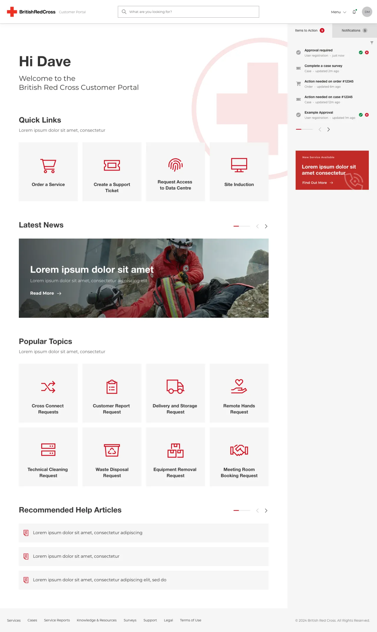 ServiceNow Customer Portal Concept for Red Cross