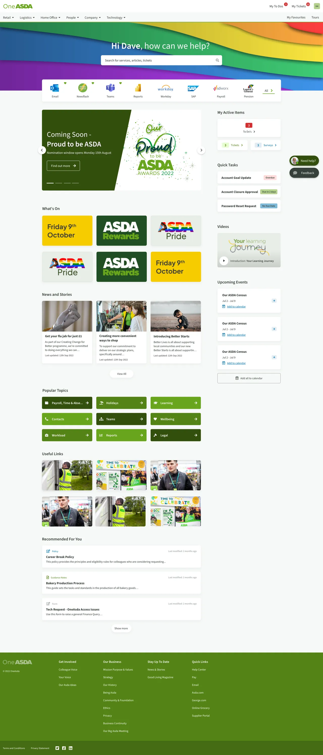 ServiceNow Employee Center Home Page Asda