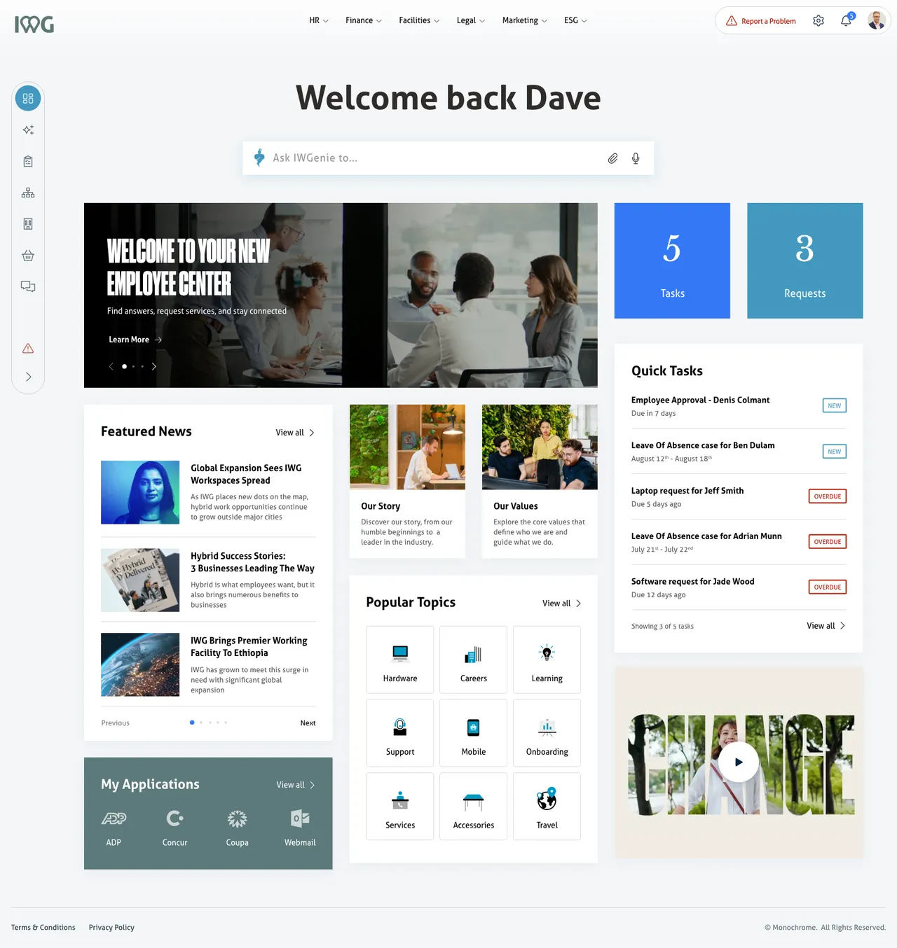 Employee Center example, IWG | by Monochrome