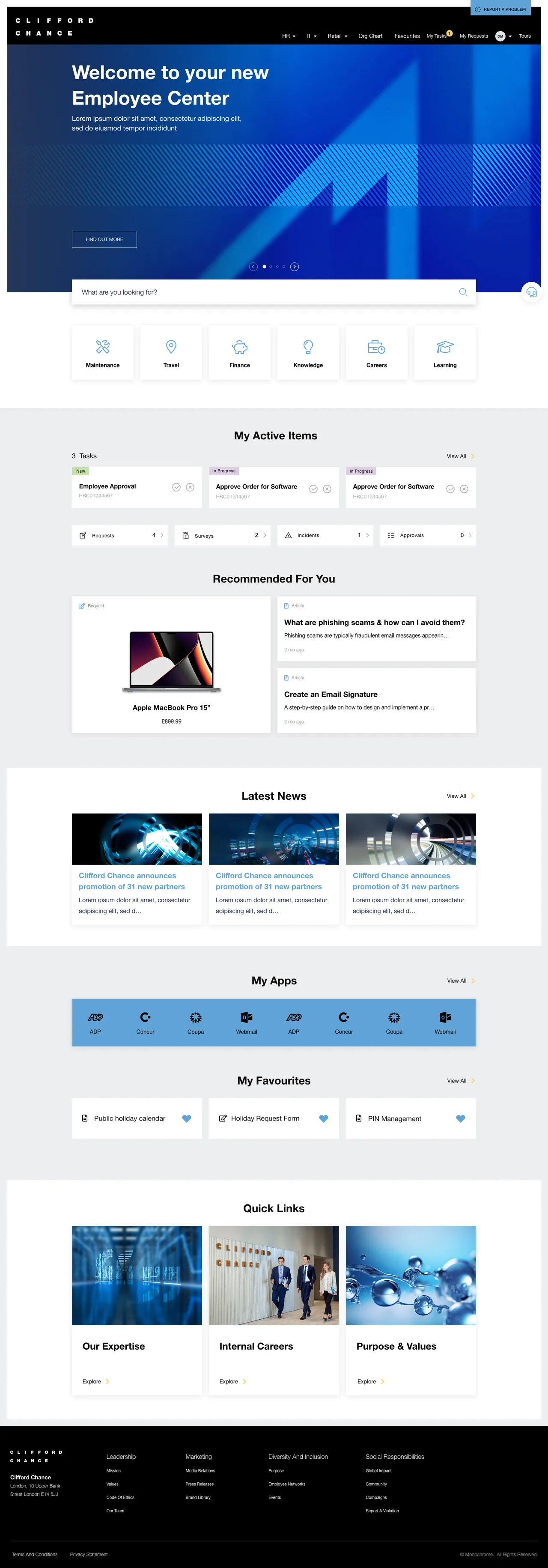 Employee Center example, Clifford Chance | by Monochrome