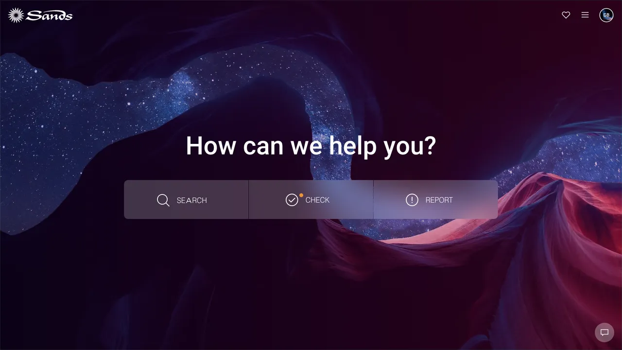 Sands custom service portal interface showing concierge requests, service tools, and branded navigation