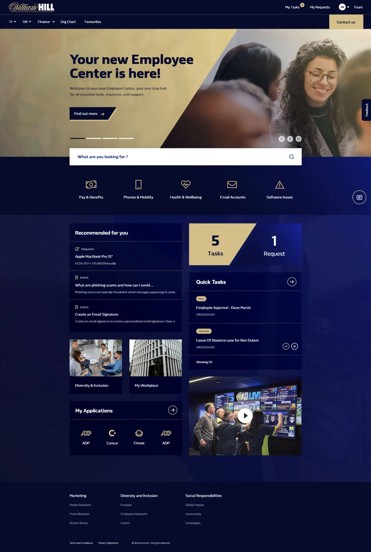 ServiceNow Employee Center Concept for William Hill