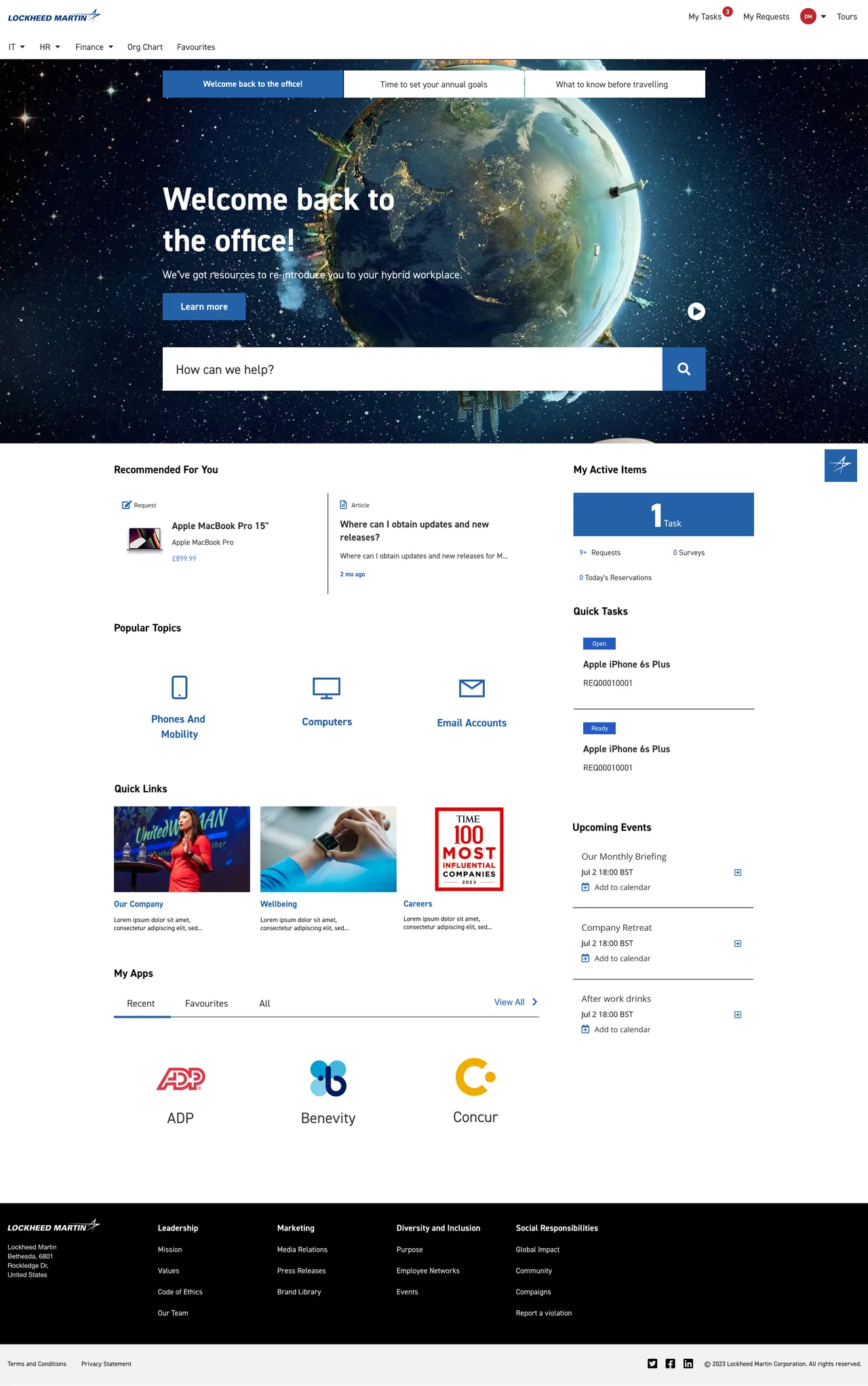Lockheed Martin's secure ServiceNow Employee Center Concept