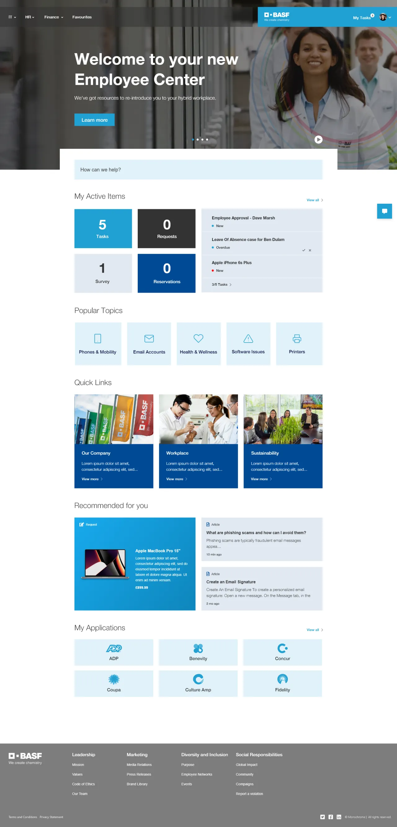 ServiceNow Employee Center Concept for BASF