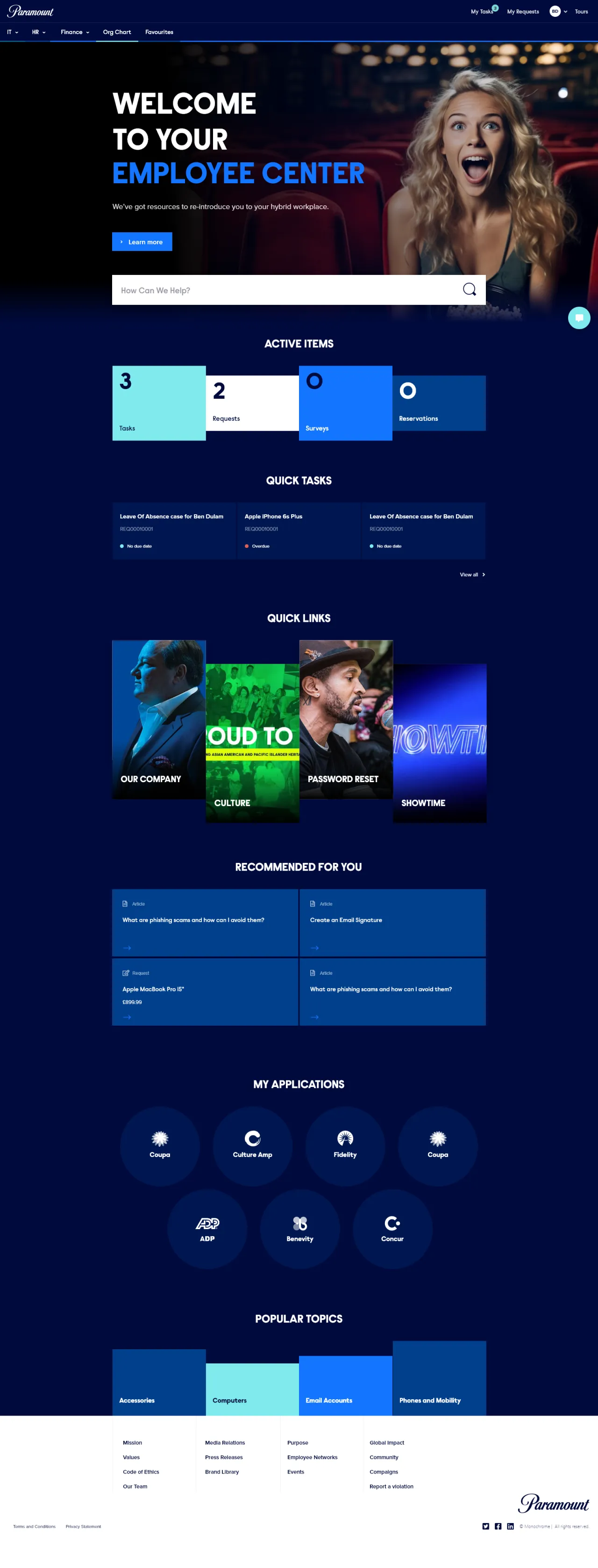 ServiceNow Employee Center Concept for Paramount