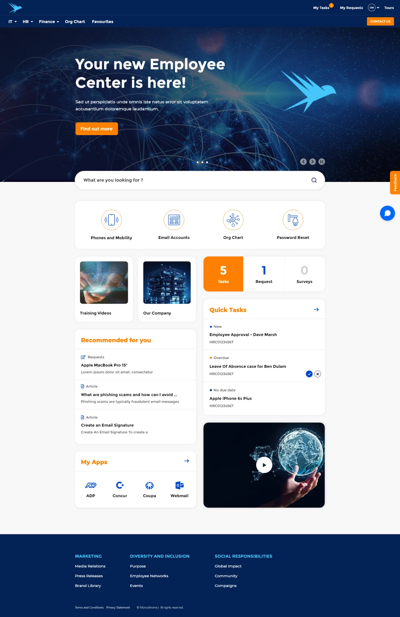 ServiceNow Employee Center Concept for Worldvue