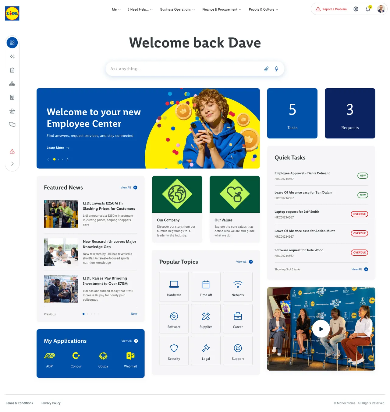 Employee Center example, Lidl, by Monochrome