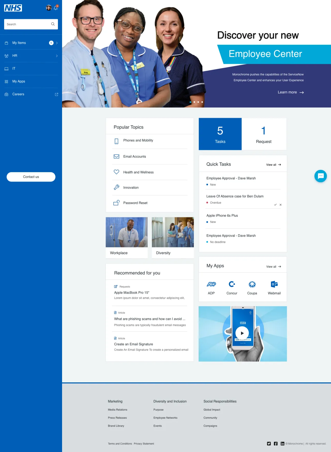 ServiceNow Employee Center Concept for NHS
