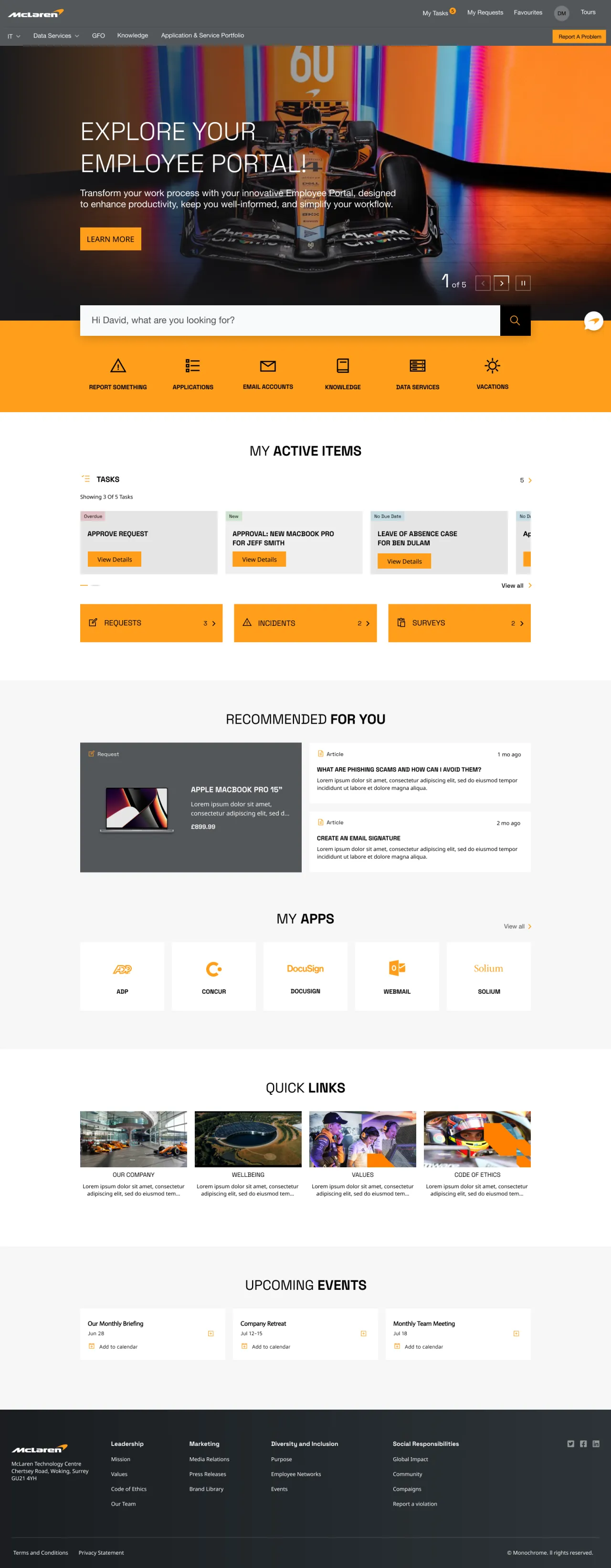  McLaren ServiceNow IT Service Portal with fast incident logging, service requests, and knowledge access