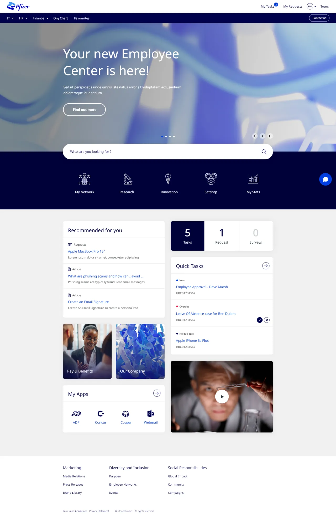 ServiceNow Employee Center Concept for Pfizer