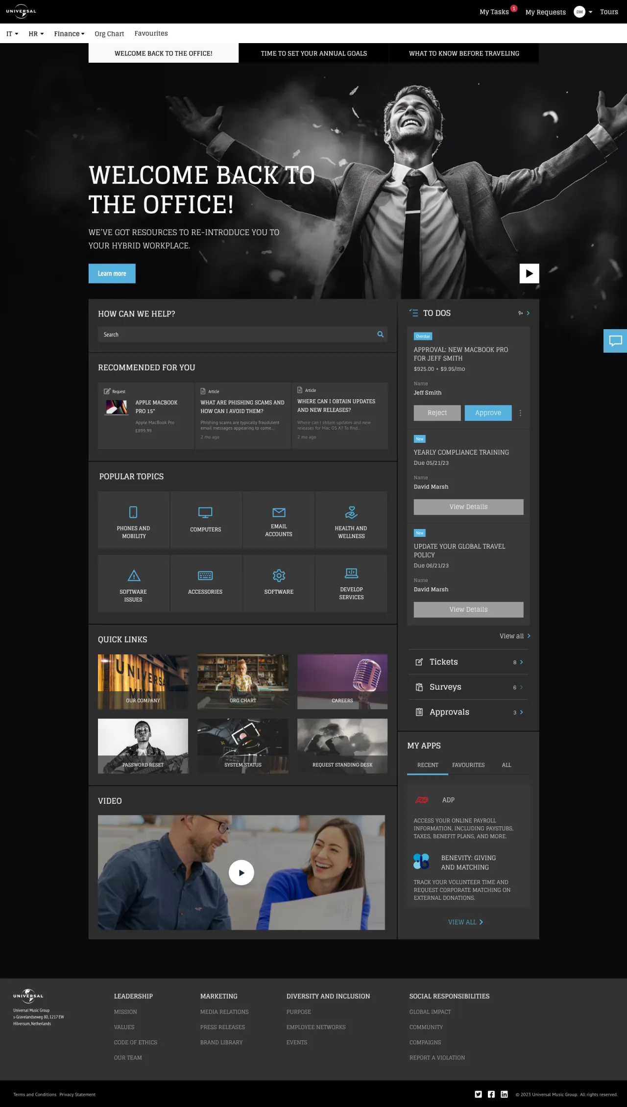 Employee Center Concept for Universal Music Group