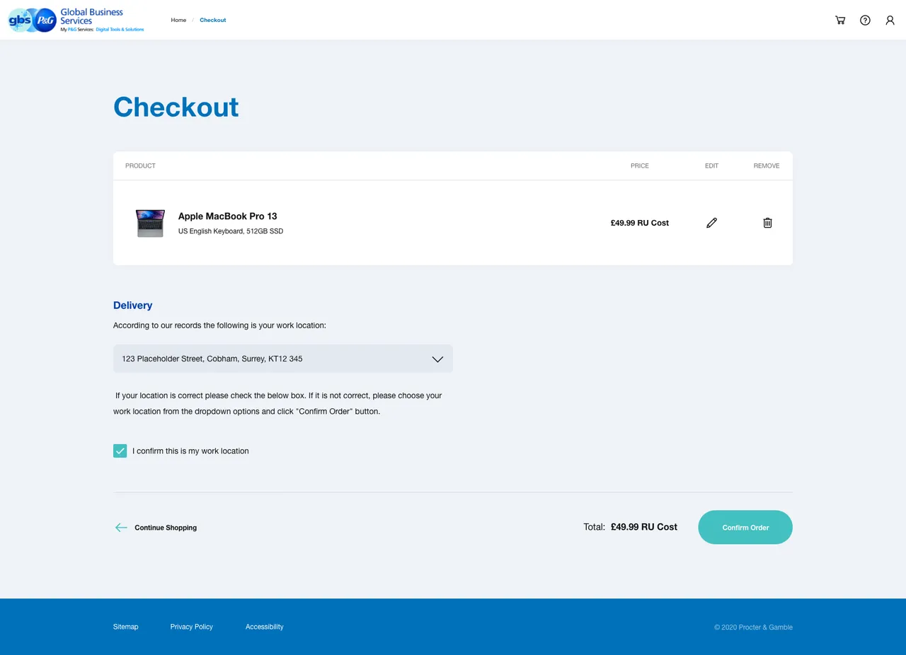 Checkout product page