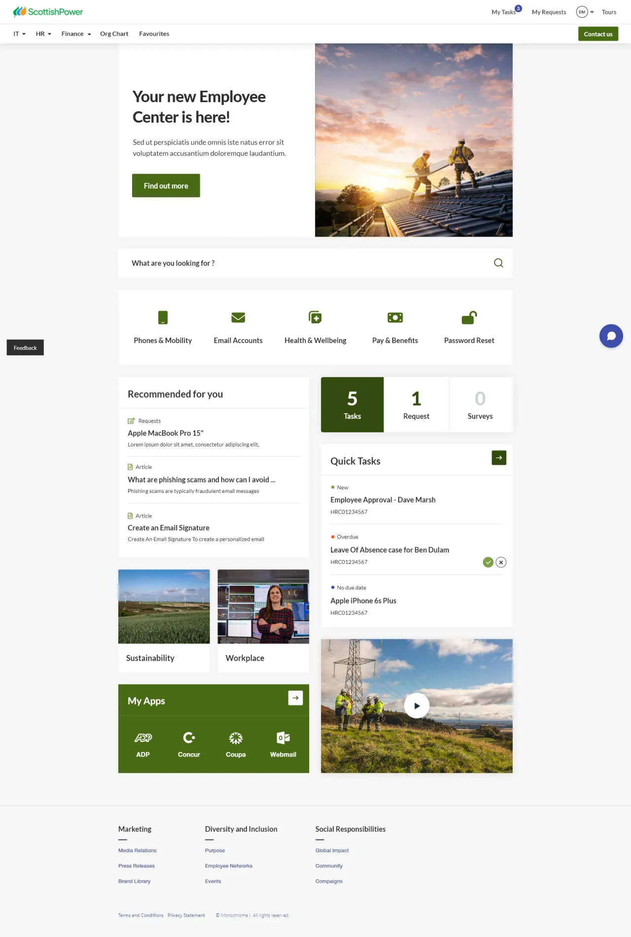 Scottish Power’s ServiceNow Employee Center concept designed by Monochrome