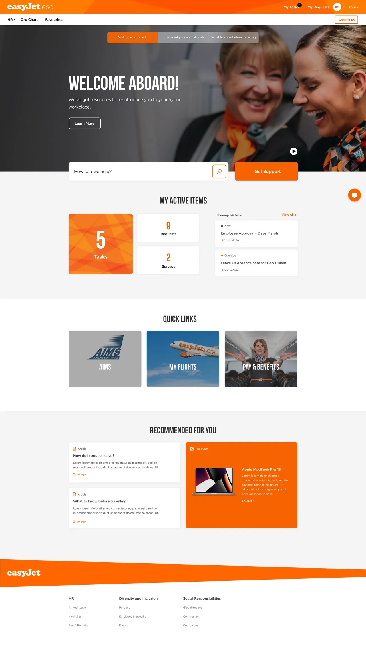 EasyJet's responsive ServiceNow Employee Center Concept