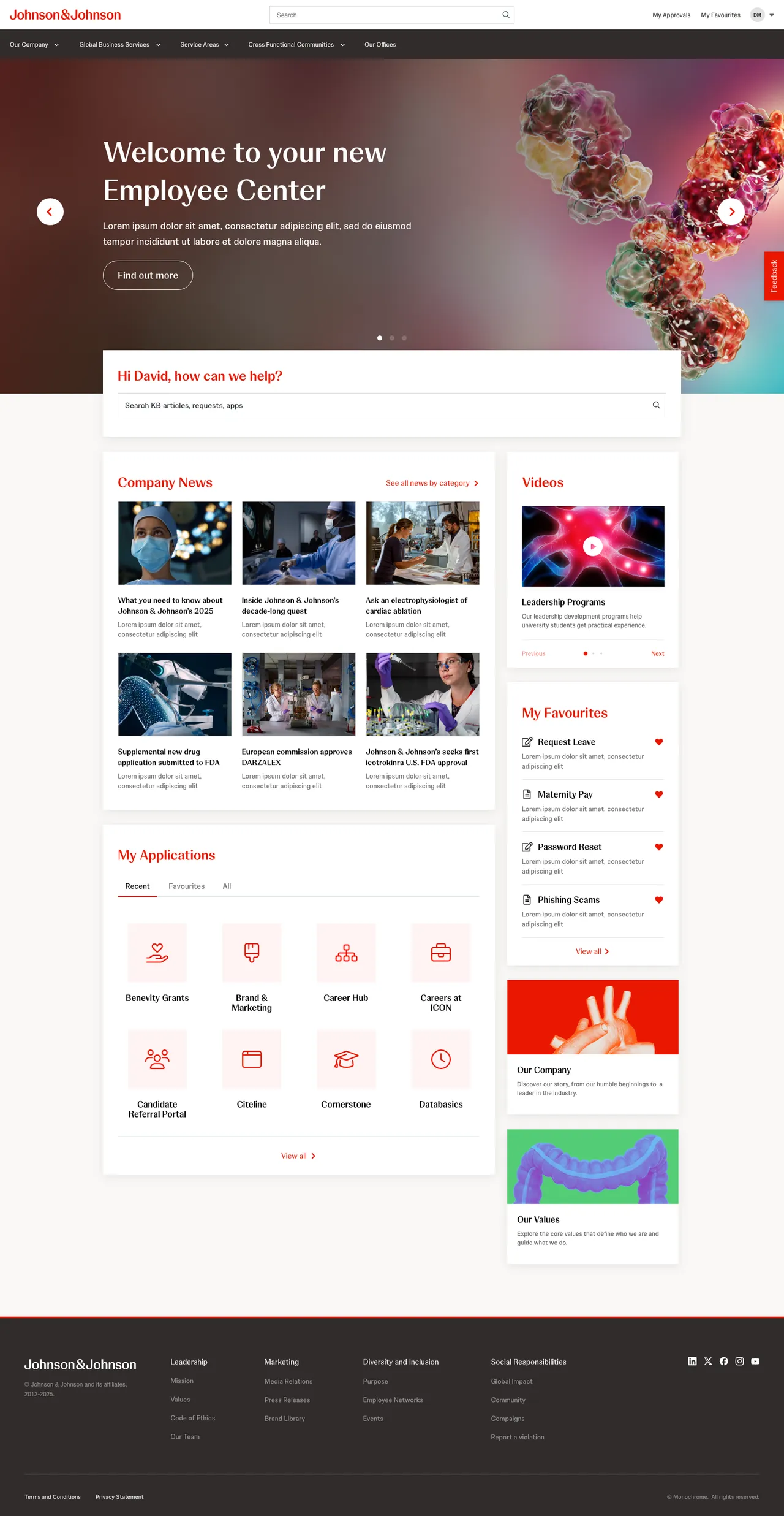 Employee Center example, Johnson & Johnson | by Monochrome